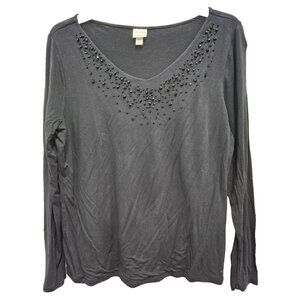 Isaac Mizrahi For Target Top Womens Size XXL Black Beaded Long Sleeve Holiday